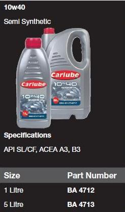 Aceite 10w40 - Semi-Sintético - 1 Litro - Especificaciones: API SL/CF, ACEA A3, B3 - CARLUBE