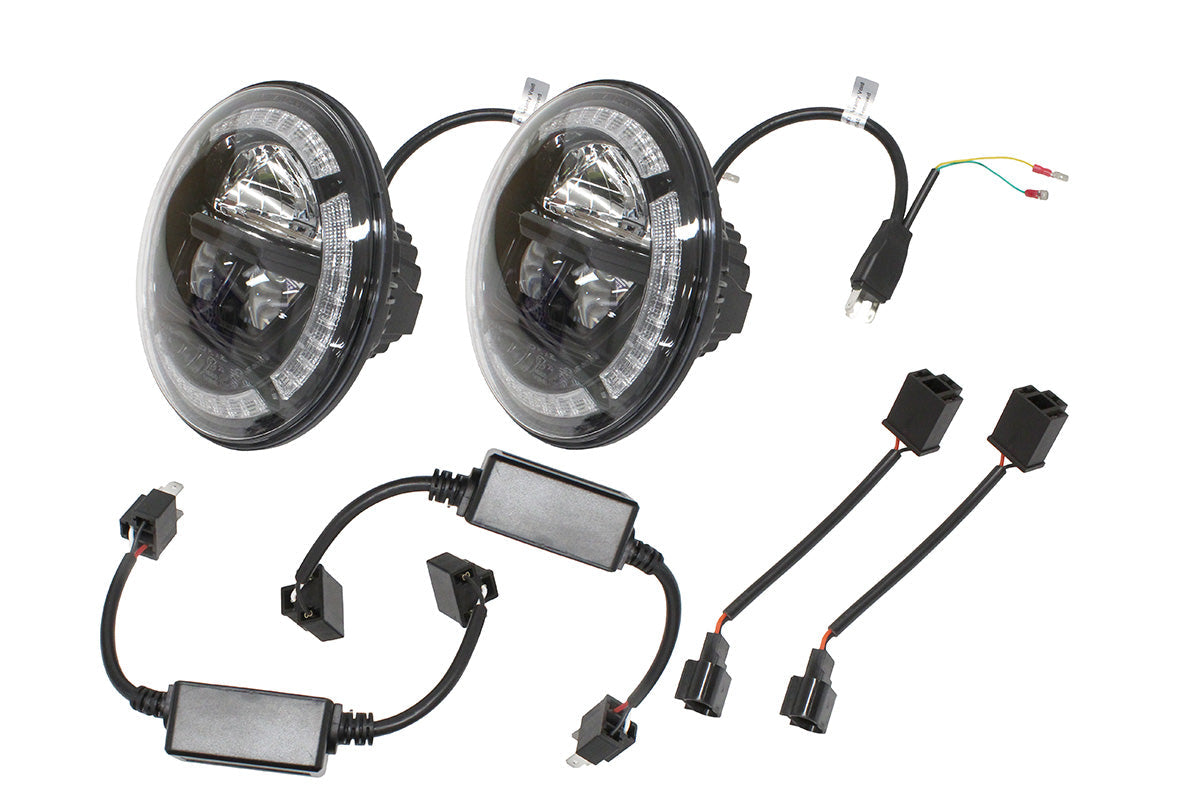 Paire de Phares Avant - HALO DRL - LED 7" - Fond Noir - ALLMAKES