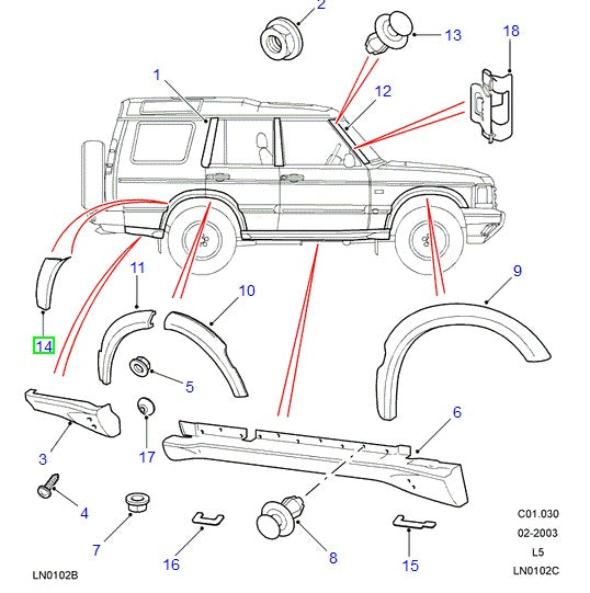 Moldura paso de rueda trasero derecho - ORIGINAL LAND ROVER