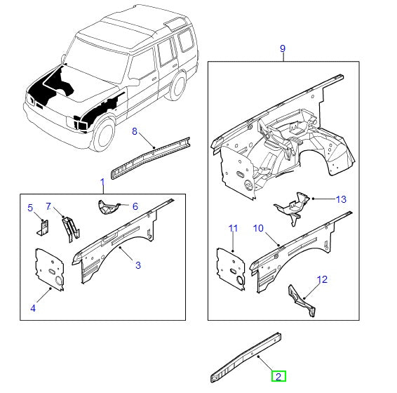 Renforcement du panneau extérieur droit - ORIGINAL LAND ROVER